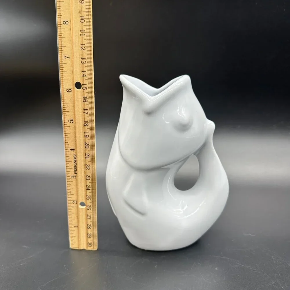 Gurgle Pot Koi Fish Pitcher 2006 White Ceramic Jug Figural Nautical 6.5 Inch - Picture 9 of 9